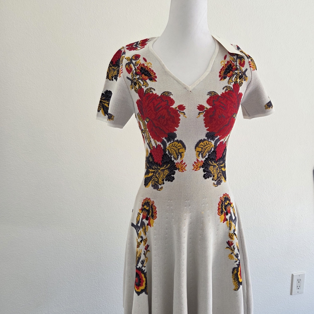 Floral Knit Dress with Red and Yellow Accents